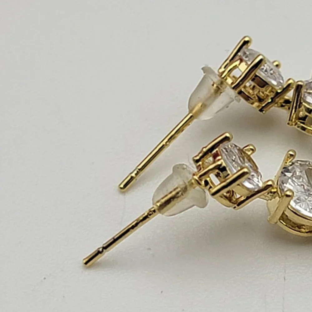 925 Sterling Silver Gold Vermeil Clear Swarovski Crystal Drop Earrings 2